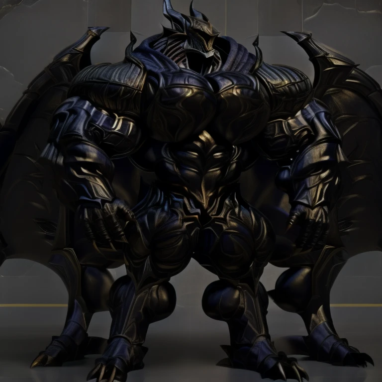 demon lord dragon batzz, (masterpiece, best quality, detailed:1.2) full body, detailed full body, a knight's mechanical armor, glowing wide and heavy armor, wears full body armor. massive muscles, huge pecs, chiseled abs, huge pectorals, exaggeratedly huge muscles. wearing a cloak. unusually developed muscular body big muscle, pecs, triceps, traps, waist narrow, unusually developed muscular body, The claws are sharp, Sharp teeth, Spread wings, It has wings. have big wings, FULL BODY, giant, huge body, long legs,