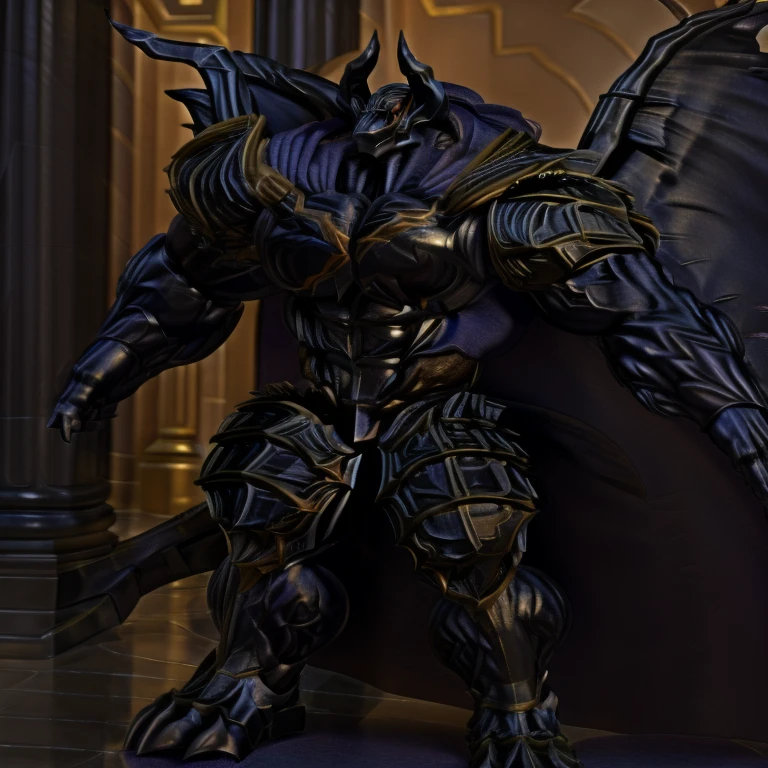 demon lord dragon batzz, (masterpiece, best quality, detailed:1.2) full body, detailed full body, a knight's mechanical armor, glowing wide and heavy armor, wears full body armor. massive muscles, huge pecs, chiseled abs, huge pectorals, exaggeratedly huge muscles. wearing a cloak. unusually developed muscular body big muscle, pecs, triceps, traps, waist narrow, unusually developed muscular body, The claws are sharp, Sharp teeth, Spread wings, It has wings. have big wings, FULL BODY, giant, huge body, long legs,