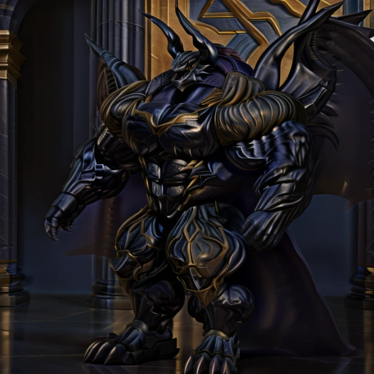 demon lord dragon batzz, (masterpiece, best quality, detailed:1.2) full body, detailed full body, a knight's mechanical armor, glowing wide and heavy armor, wears full body armor. massive muscles, huge pecs, chiseled abs, huge pectorals, exaggeratedly huge muscles. wearing a cloak. unusually developed muscular body big muscle, pecs, triceps, traps, waist narrow, unusually developed muscular body, The claws are sharp, Sharp teeth, Spread wings, It has wings. have big wings, FULL BODY, giant, huge body, long legs,