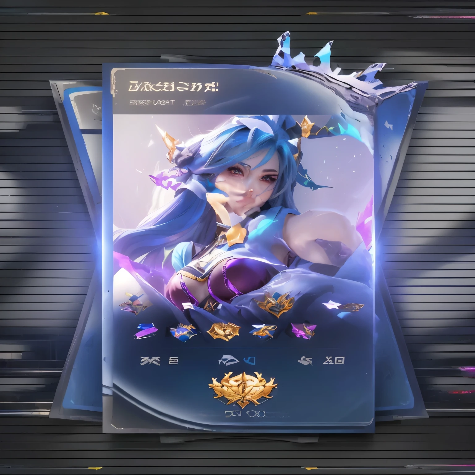 a close up of a card with a picture of a woman with blue hair, ig model | artgerm, 8k artgerm bokeh, epic battle screen of hero, wild rift, irelia, seraphine ahri kda, league of legends character, extremely detailed artgerm, arcane jinx, ashe, portrait of jinx from arcane