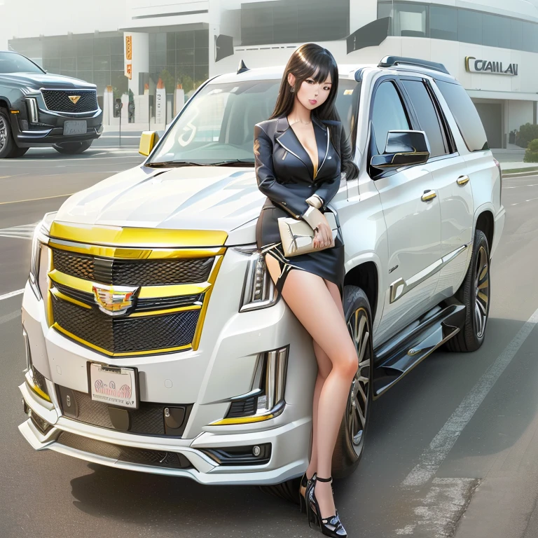 Car and Campaign Girl,Cadillac Escalade,Japanese women,sexy,Beauty, (8k, RAW Photos, highest quality, masterpiece: 1.2), (Realistic: 1.6), (masterpiece), (highest quality: 1.0), (Ultra-high resolution: 1.0), detailed, 20th Generation, detailed beautiful skin, detailed room, ,Realistic skin