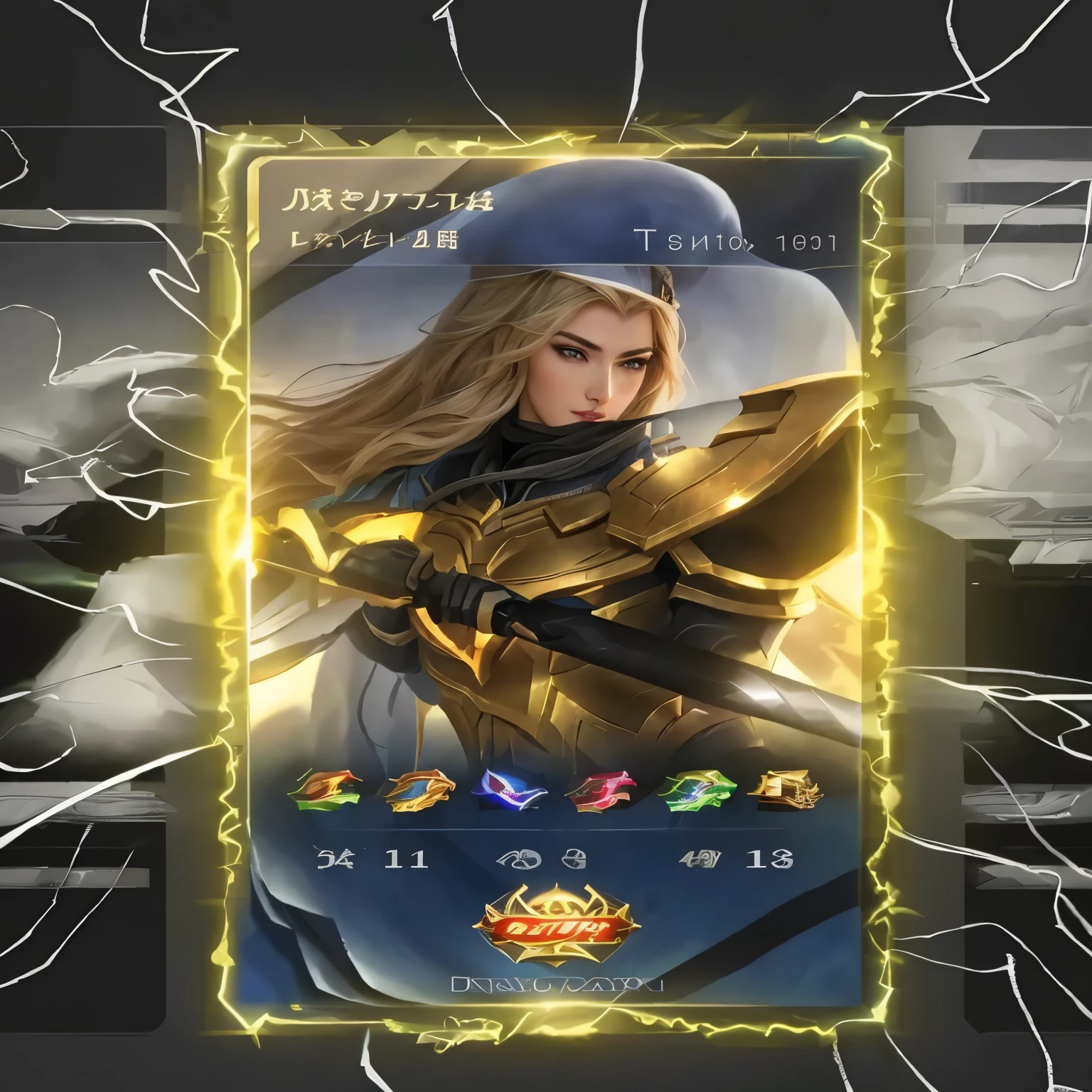 a close up of a card with a picture of a woman in a suit, ashe, epic battle screen of hero, portrait knights of zodiac girl, jaina proudmoore, kda, extremely detailed artgerm, inspired by Yang Jin, ig model | artgerm, in style of artgerm, full protrait, artgerm jsc, mobile legends