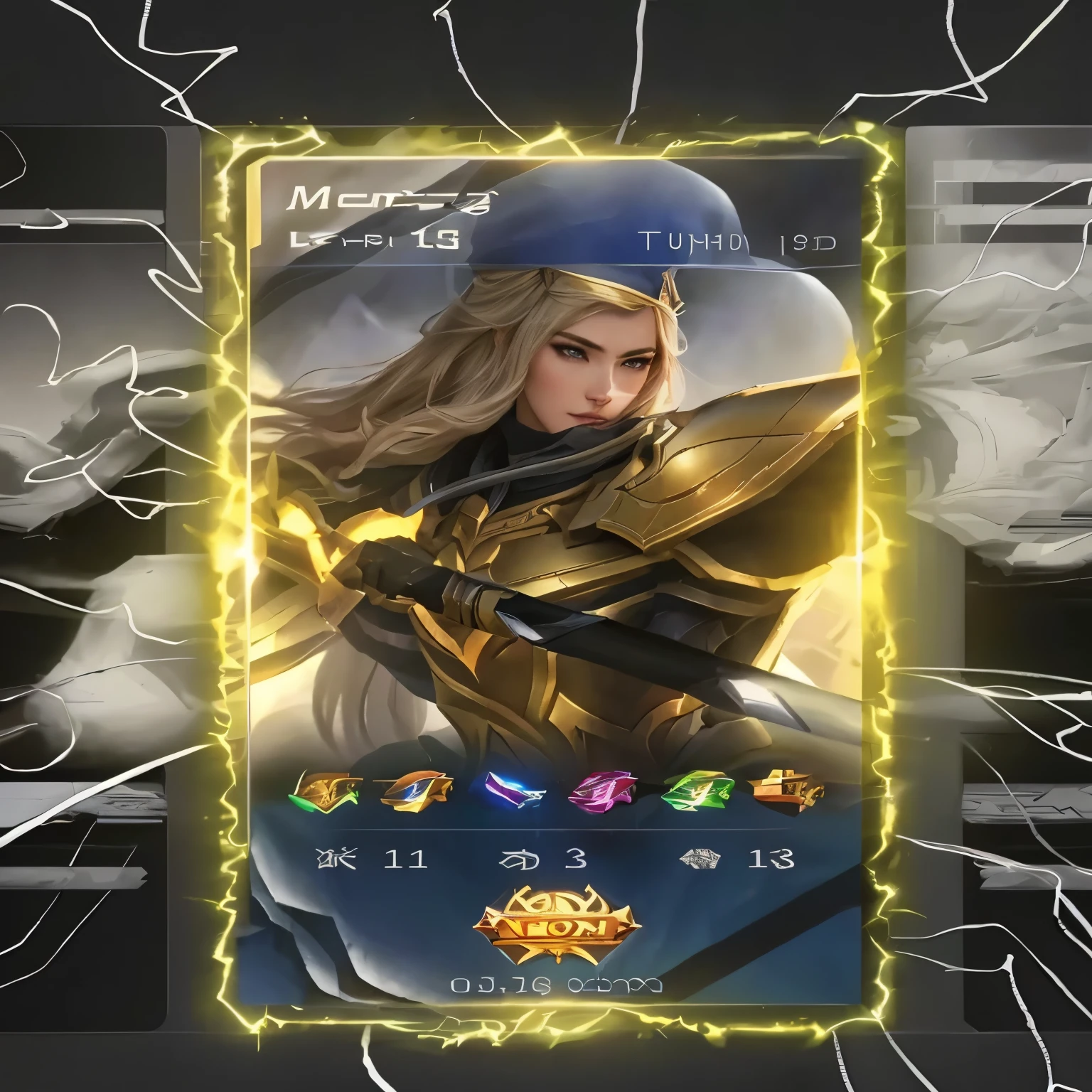 a close up of a card with a picture of a woman in a suit, ashe, epic battle screen of hero, portrait knights of zodiac girl, jaina proudmoore, kda, extremely detailed artgerm, inspired by Yang Jin, ig model | artgerm, in style of artgerm, full protrait, artgerm jsc, mobile legends