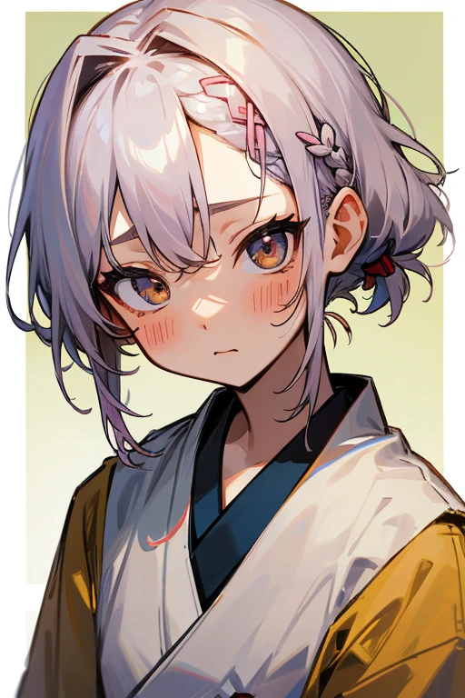 Short white hair, blush, 、Headbang 2.、、Braiding、2 hair clips、Tie your hair up、Okinawan style、The image of the face remains the same、Okinawa Costume、