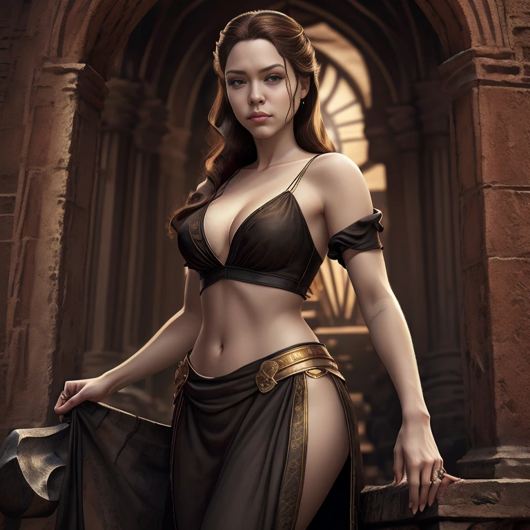 score_9, score_8_up, score_7_up, score_6_up, score_5_up, Margaery Tyrell from Game of Thrones, black hair, sexy, extremely detailed artgerm, in medieval guard uniform posing, midriff, cleavage, (masterpiece, best quality:1.2), Next to a garden, flowers, beautiful, medieval, (insanely detailed, beautiful detailed, masterpiece, best quality), (insanely detailed, masterpiece, best quality) angl