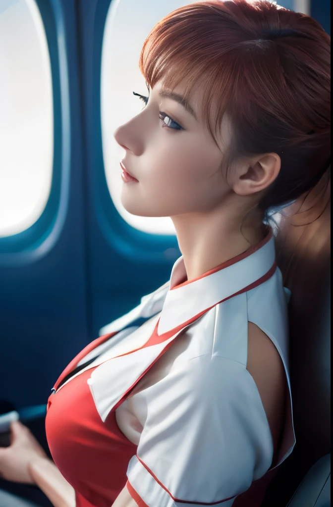 highest quality,(RAW Photos:1.2),(masterpiece:1.4),(Realistic:1.4),(High resolution:1.4), One girl, Depth of written boundary, flight attendant, Exquisitely crafted,8k, Very detailed, Perfect lighting, Spectacular Background