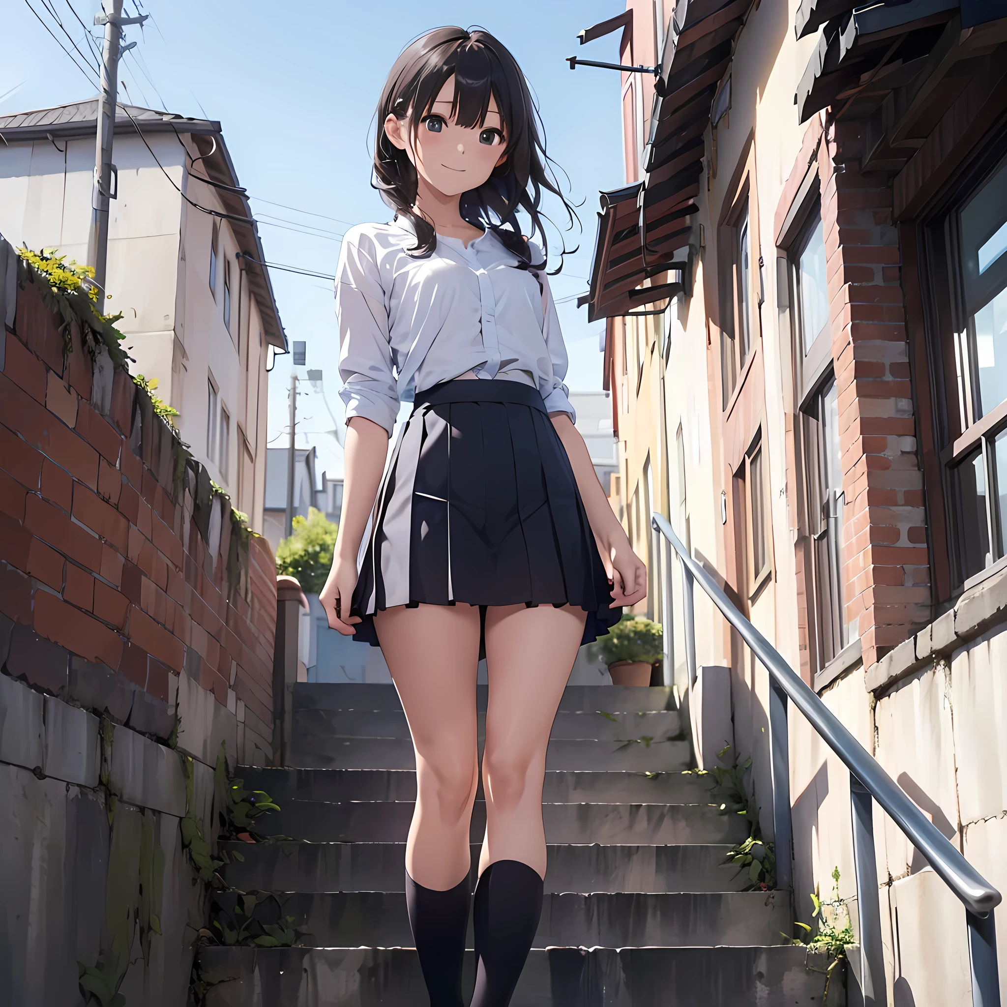 very cute and beautiful high school girl,(Highly detailed beautiful face and eyes:1.2),raw photo,realistic,loafers、
smile,black hair,(mini skirt),(from below:1.2),think back,from behind,leaning forward,(cowboy shot),beautiful feet,white panties,
flower garden,stone stairs,
(highest quality,masterpiece:1.2),intricate details,High resolution,1 girl,alone,cinematic lighting,