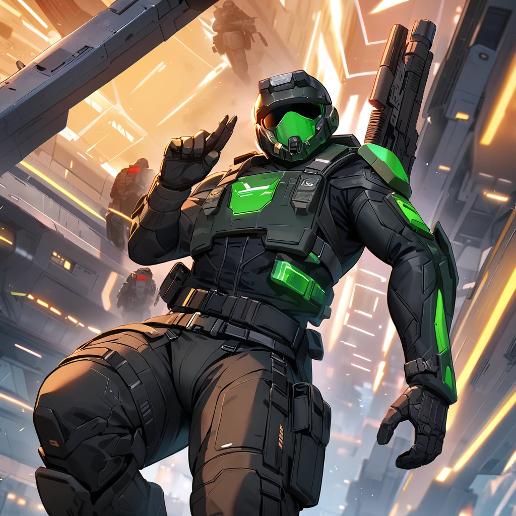 futuristic special ops soldier, (futuristic speed tactical suit:1), sci-fi, neon, futuristic, guerilla warfare