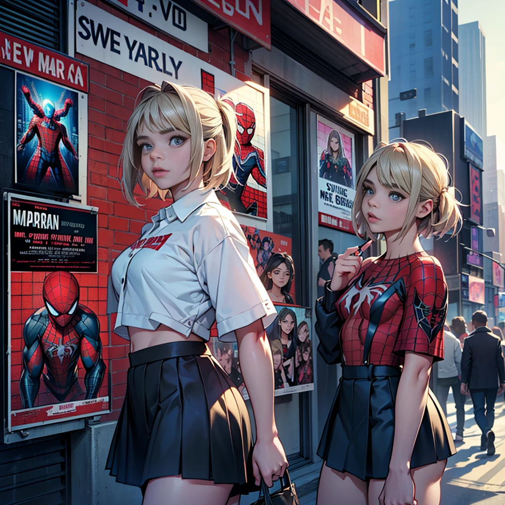 Chloe Grace Moretz、マーベルコミックの映画Poster、so beautiful、Movies about Spider-Man、sexy、whole body、Wearing a skirt、Premiere Date、Poster、belly buttonを突き出す、new york、She's wearing a ripped Spiderman suit、The suit is torn、Wearing a skirt、Red and black color scheme、dynamic、masterpiece、highest quality、Super detailed、Very detailed、Delicate and beautiful shine、Ultra-high resolution、Cinematic、break、breakドロップ、(Torn clothes:1.5)、(Wet clothes:1.4)、Bare shoulders、Real Rain、Wet Hair、belly button、Exposed Skin、sexyな肩を披露