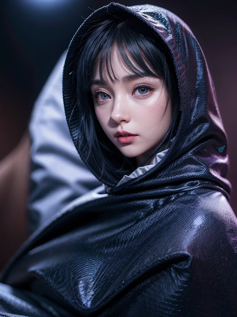 a 20 yo woman,hijab, sweater, dark theme, soothing tones, muted colors, high contrast, (natural skin texture, hyperrealism, soft light, sharp),red background,simple background, ideal body