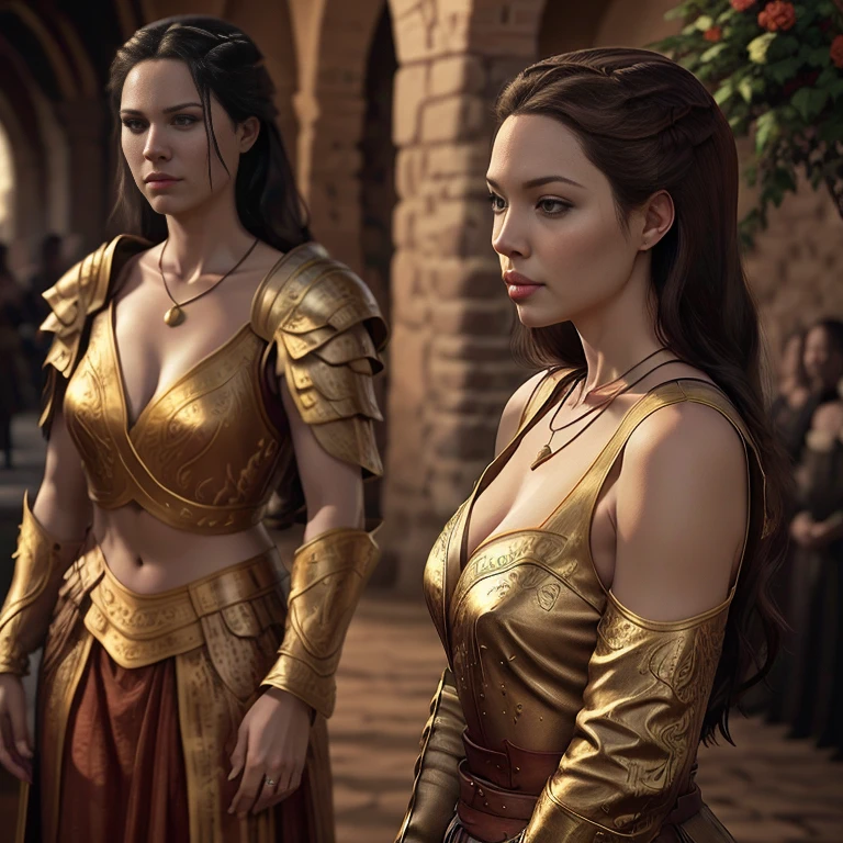 score_9, score_8_up, score_7_up, score_6_up, score_5_up, Margaery Tyrell from Game of Thrones, black hair perfect, necklace, sexy, extremely detailed artgerm, in medieval guard uniform posing, midriff, cleavage, (masterpiece, best quality:1.2), Next to a garden, flowers, beautiful, medieval, (insanely detailed, beautiful detailed, masterpiece, best quality), (insanely detailed, masterpiece, best quality) angl