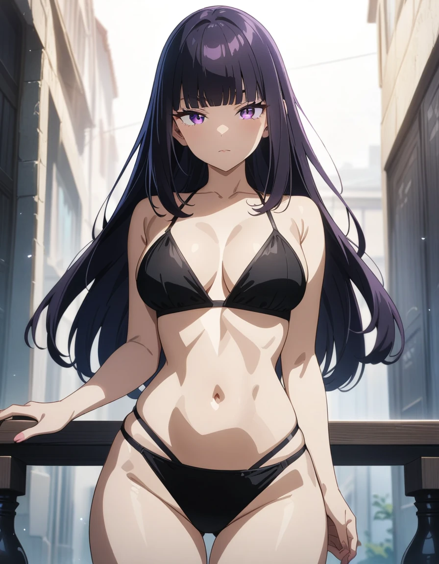 suzunehorikita, suzune horikita, black hair, braid, middle lenght hair, (purple eyes:1.1), in a lingerie, best quality, high resolution, unity 8k wallpaper