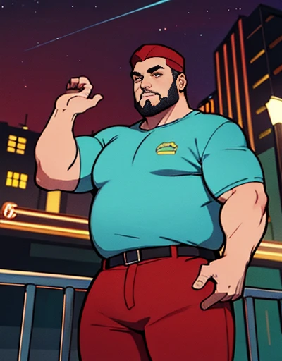 1 chubby man with extremely thick thighs , Careca, obeso, homem de meia idade, camisa branca aberta mostrando a barriga e peitoral usando apenas sunga vermelha e meias, parado na rua, looking at the sky, noite em uma cidade cyberpunk , dim street lamp, talking to the viewer gesturing with his hands, dialogando, discutindo. He&#39;s calling the viewer, he is delivering something, he is gesturing for you to come closer to him. Gargalhando, zangado, triste, muito feliz, deprimido. ((Varied color hair, fios do cabelo branco ou vermelho ou verde ou cinza ou azul ou laranja ou amarelo))