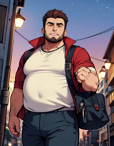 1 chubby man with extremely thick thighs , Careca, obeso, homem de meia idade, camisa branca aberta mostrando a barriga e peitoral usando apenas sunga vermelha e meias, parado na rua, looking at the sky, noite em uma cidade cyberpunk , dim street lamp, talking to the viewer gesturing with his hands, dialogando, discutindo. He&#39;s calling the viewer, he is delivering something, he is gesturing for you to come closer to him. Gargalhando, zangado, triste, muito feliz, deprimido. ((Different colored hair strands, fios do cabelo branco ou vermelho ou verde ou cinza ou azul ou laranja ou amarelo)) he is holding a glass of drinks, he is holding a glass of drink, he is holding a bottle of drink, he is holding a shop mug.