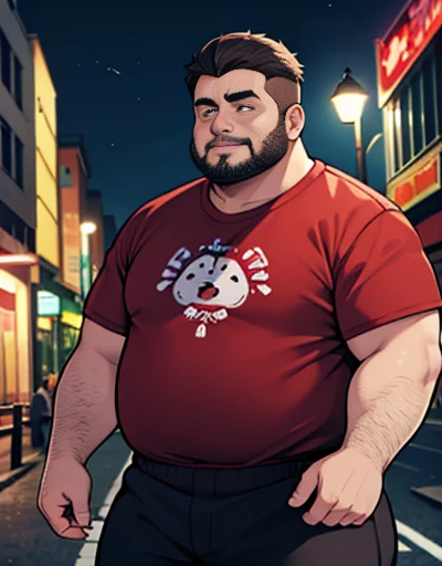 1 chubby man with extremely thick thighs , Careca, obeso, homem de meia idade, camisa branca aberta mostrando a barriga e peitoral usando apenas sunga vermelha e meias, parado na rua, looking at the sky, noite em uma cidade cyberpunk , dim street lamp, talking to the viewer gesturing with his hands, dialogando, discutindo. He&#39;s calling the viewer, he is delivering something, he is gesturing for you to come closer to him. Gargalhando, zangado, triste, muito feliz, deprimido. ((Different colored hair strands, fios do cabelo branco ou vermelho ou verde ou cinza ou azul ou laranja ou amarelo)) he is holding a glass of drinks, he is holding a glass of drink, he is holding a bottle of drink, he is holding a shop mug.