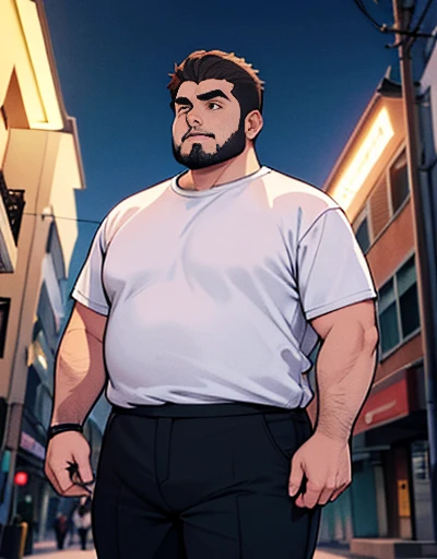 1 chubby man with extremely thick thighs , Careca, obeso, homem de meia idade, camisa branca aberta mostrando a barriga e peitoral usando apenas sunga vermelha e meias, parado na rua, looking at the sky, noite em uma cidade cyberpunk , dim street lamp, talking to the viewer gesturing with his hands, dialogando, discutindo. He&#39;s calling the viewer, he is delivering something, he is gesturing for you to come closer to him. Gargalhando, zangado, triste, muito feliz, deprimido. ((Various colored hair strands, fios do cabelo branco ou vermelho ou verde ou cinza ou azul ou laranja ou amarelo)) he is holding a glass of drinks, he is holding a glass of drink, he is holding a bottle of drink, he is holding a shop mug.