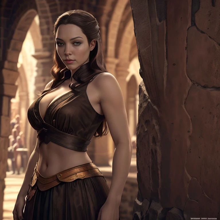 score_9, score_8_up, score_7_up, score_6_up, score_5_up, Margaery Tyrell from Game of Thrones, black hair, sexy, extremely detailed artgerm, in medieval guard uniform posing, midriff, cleavage, (masterpiece, best quality:1.2), Next to a garden, flowers, beautiful, medieval, (insanely detailed, beautiful detailed, masterpiece, best quality), (insanely detailed, masterpiece, best quality) angl