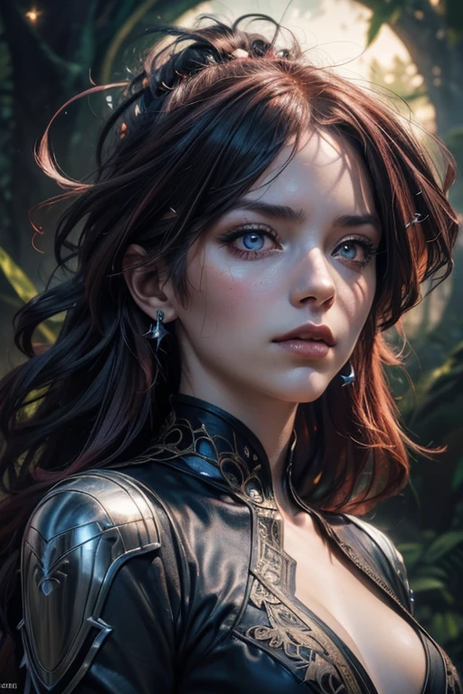 (Hyper-realistic photograph of a Vampire Queen, a redhead beauty with lush curls and deep amber uridicent eyes, adorned with a futuristic royal dress that captures the essence of celestial bodies and stars. by Conrad Roset, Pino Daeni, Jeremy Mann, Alex Maleev, 16k resolution, super dramatic light, sharp focus, Alexander McQueen, John William Waterhouse, Rudolf Hausner, Daniel F. Gerhartz, global illumination, intricate high-quality textures in HD, 8K, UHD, HDR, DSLR, gigapixel and unprocessed, detailed and realistic photographic details, with a detailed background, rendered in 32k octane, volumetric lighting, mysterious reflections, specular highlights, backlighting, acid trip. High-definition digital art, V-Ray, very detailed and intricate, natural photography, Nukon D750. 35mm.), Oppressive Hopelessness, (Surreal Dreamscapes), (Intimate Portrait Composition), Op Art Movement