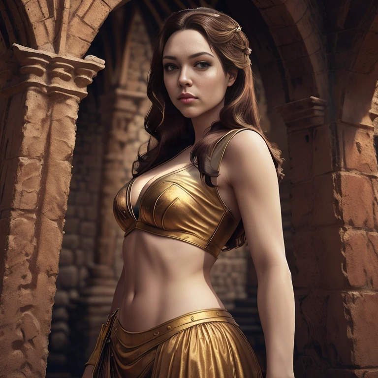 score_9, score_8_up, score_7_up, score_6_up, score_5_up, Margaery Tyrell from Game of Thrones, brown hair, sexy, extremely detailed artgerm, in medieval guard uniform posing, midriff, cleavage, (masterpiece, best quality:1.2), Next to a garden, flowers, beautiful, medieval, (insanely detailed, beautiful detailed, masterpiece, best quality), (insanely detailed, masterpiece, best quality)