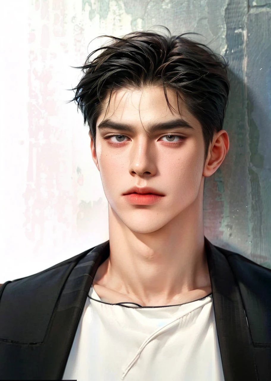 Masterpiece of man, Adult man with firm facial features like an Dutch, black eye, his nose is sharp, mature, black eyes, neat short balck hair, very handsome, white, clean, smooth skin, muscle body realistic, unreal engine