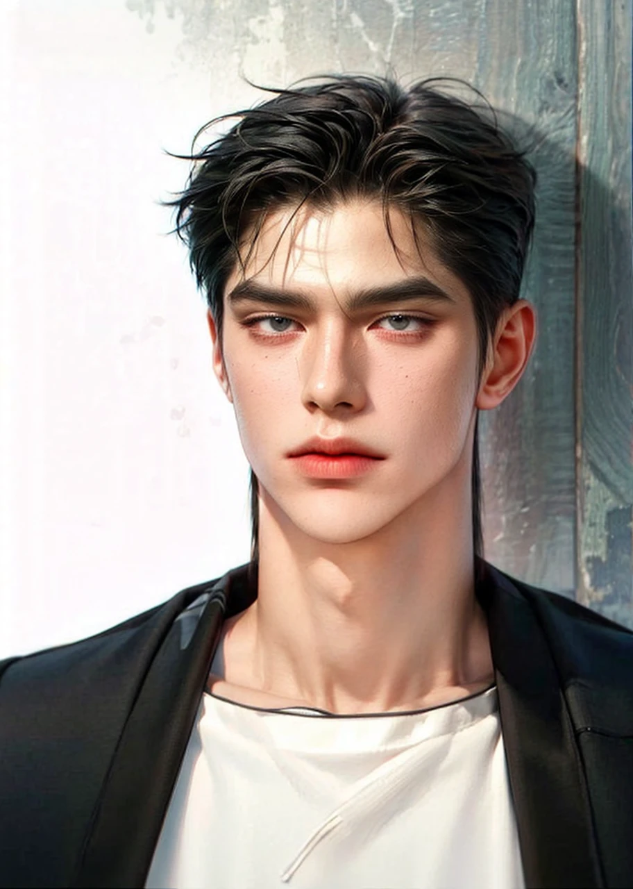 Masterpiece of man, Adult man with firm facial features like an Dutch, black eye, his nose is sharp, mature, black eyes, neat short balck hair, very handsome, white, clean, smooth skin, muscle body realistic, unreal engine