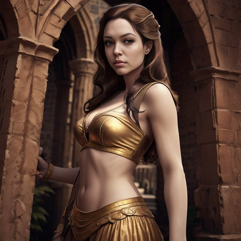 score_9, score_8_up, score_7_up, score_6_up, score_5_up, Margaery Tyrell from Game of Thrones, brown hair, sexy, extremely detailed artgerm, in medieval guard uniform posing, midriff, cleavage, (masterpiece, best quality:1.2), Next to a garden, flowers, beautiful, medieval, (insanely detailed, beautiful detailed, masterpiece, best quality), (insanely detailed, masterpiece, best quality) angl