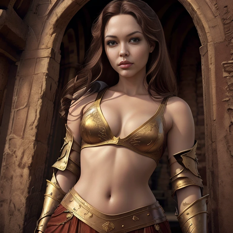 score_9, score_8_up, score_7_up, score_6_up, score_5_up, Margaery Tyrell from Game of Thrones, brown hair perfect, sexy, extremely detailed artgerm, in medieval guard uniform posing, midriff, cleavage, (masterpiece, best quality:1.2), Next to a garden, flowers, beautiful, medieval, (insanely detailed, beautiful detailed, masterpiece, best quality), (insanely detailed, masterpiece, best quality) angl