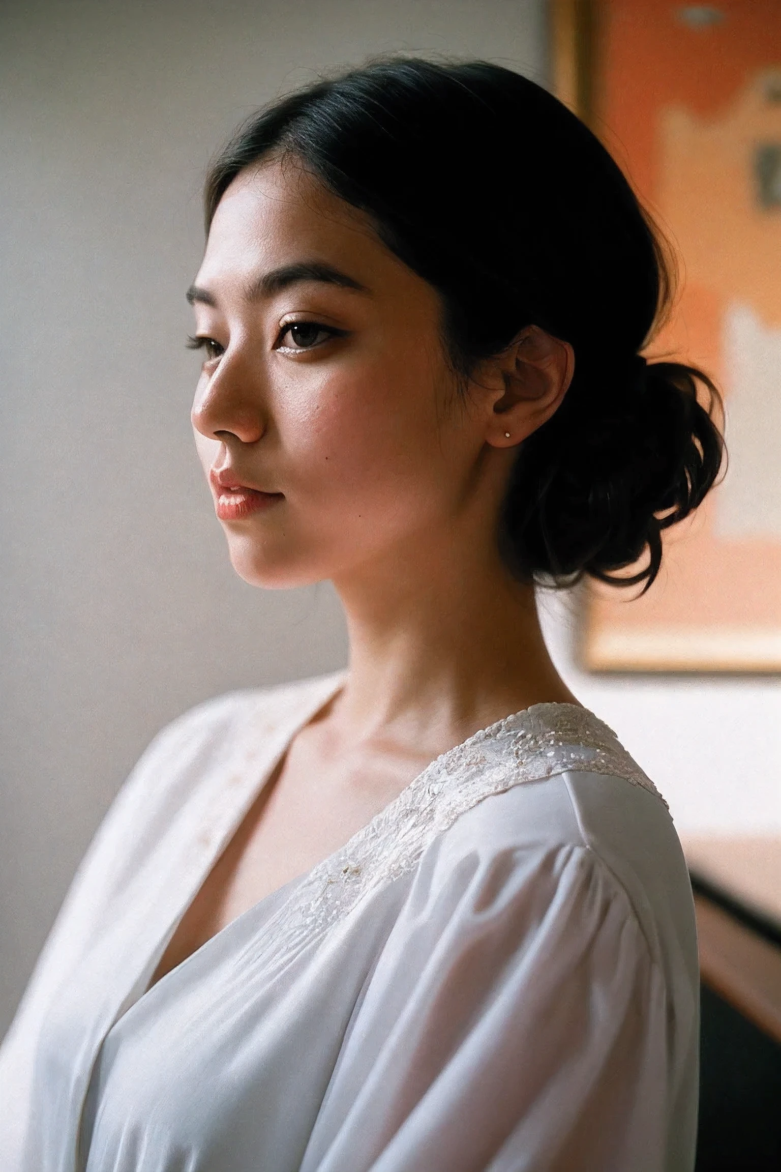 Portrait, shot on leica, shadowplay, gorgeous lighting, subtle pastel hues