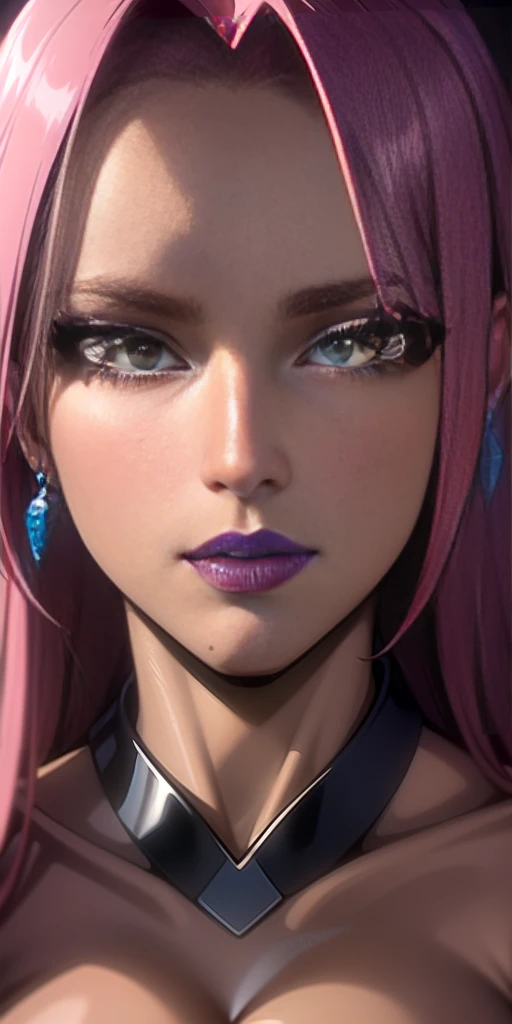 (masterpiece, high res, best quality:1.3) 8K, highly detailed, intricate, colorful, vibrant image, sharp focus, digital blending, 4K, trending on Pixiv Ingrid ((hell outfit)) solo, mature female, 30yo, MILF, curvy (dark skinned female:1.15) dark skin, posing, classroom (caring look:1.2) looking at viewer ((closeup shot, closeup face)) pink hair, very long hair, forehead, hair intakes, purple lipstick, makeup, mole under mouth, yellow eyes, perfect eyes, perfect face, ultra detailed hair, ultra detailed face, earrings, ultra detailed lips, ultra detailed lipstick