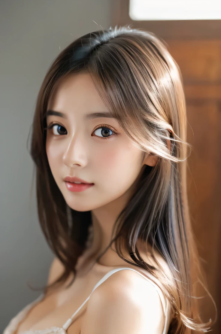 (((8k,Very detailed,Attention to detail、highest quality,masterpiece,Attention to detail))),RAW Photos & Realistic atmosphere,Professional Lighting,Beautiful dark eyes,Glossy lips,beautiful黒い Eyes,White skin、Deep black eyes,とてもBeautiful face,とてもBeautiful face、Beautiful face,beautiful, Glossy lips,beautiful Eyebrows,Realistic Skin, Realistic Young Gravure Idol,Very cute woman , Young Gravure Idol, Young Gravure Idol, とても美しくてかわいいbeautiful 21 year old beauty,Incredibly beautiful and elegant,beautiful 21 year old beauty,Natural soft light,(Shiny Hair,,beautiful and kind eyes:1.5),Gentle features,Shapely breasts,Long Hair,beautiful posture,No makeup,Looking into the camera,Japanese women,