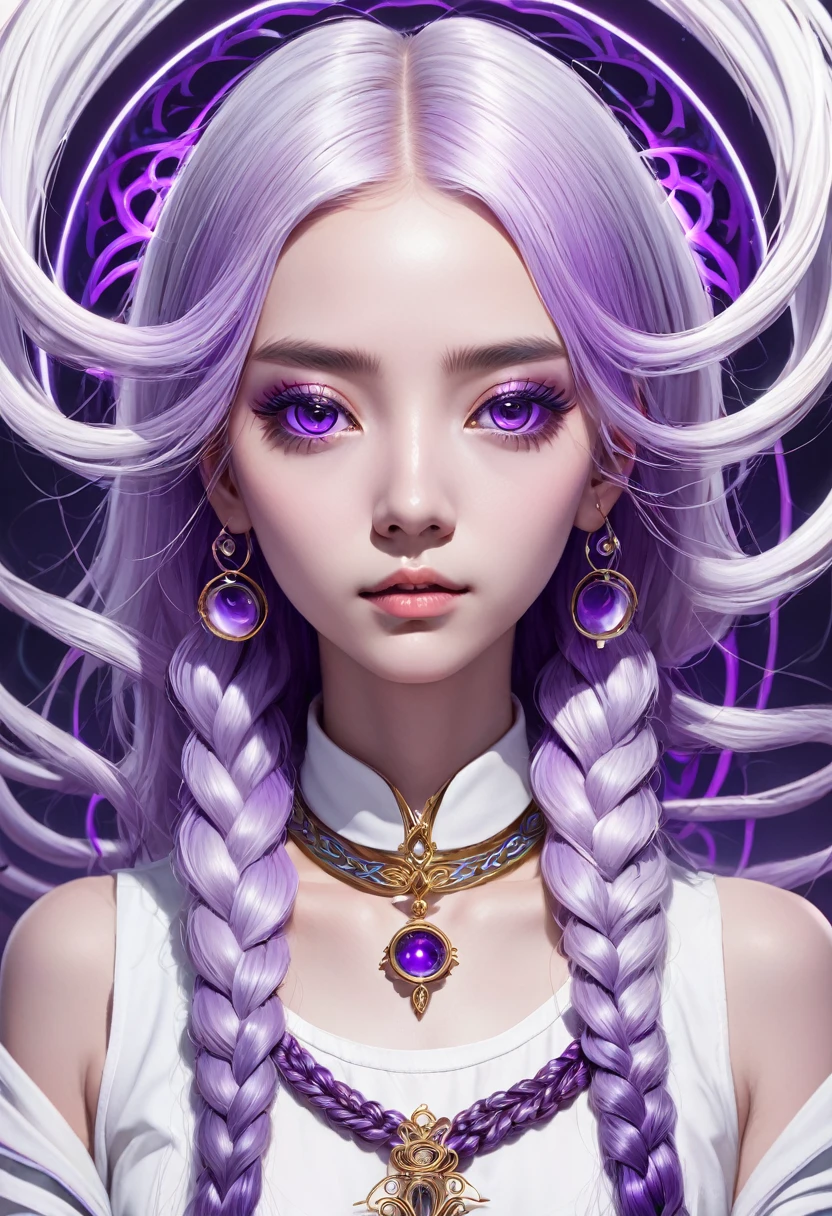 Portrait of a Deep Psychedelic Therapist, Surrealism, Hallucinogens, 1 Girl, yinji, purple hair, purple eyes, long hair, white hair, double braids, gradient hair, complex, elegant, agility, The content is very detailed, number, Art Station, Concept Art, Smooth, Clear focus, Implications