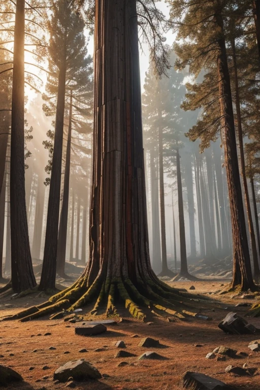 A forest of petrified wood in a natural environment, where ancient trees stand frozen in time, their bark replaced by shimmering stone reflecting the hues of the setting sun. The wood appears almost lifelike, with intricate patterns and textures visible on each petrified trunk, telling tales of a time long past. The surroundings are lush and vibrant, with colorful wildflowers blooming at the base of these stone giants, creating a stark contrast against the solid gray bark. The scene exudes a sense of eerie tranquility, as if the forest is holding its breath, waiting for whispers from a forgotten age to break the silence.
