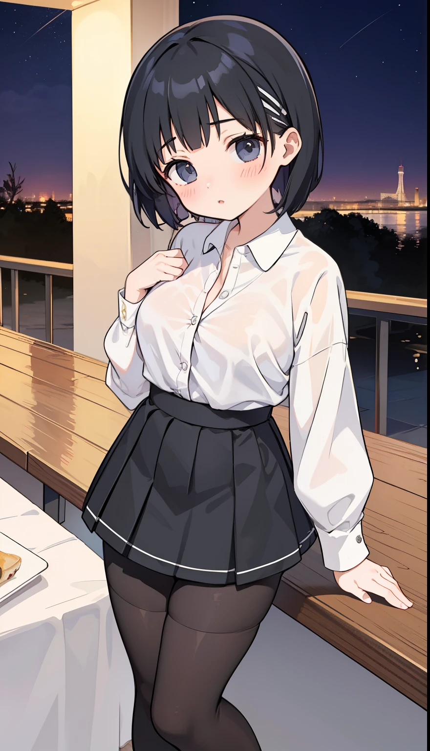 One Girl、positive、Standing posture、Full body portrait、Black Hair、Medium Haircut、blush、Absolute area、Black knee-high socks、Knee-length、stockings、Black Pantyhose、White underwear、、mini skirt、Japanese high school students、Summer clothes、Night entertainment district、night、(Very large breasts)、Cleavage、Unbutton your shirt、((Lesbians around the world))、masterpiece、(highest quality)、
Panties around the ankles、Black Loafers、Shirt buttons fly off、Unbutton your shirt、Bare your breasts、Exposing the breasts、Nipples are visible