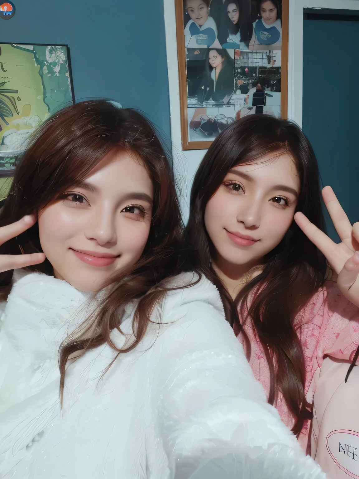 There are two women posing for a photo in a room, imagen de muy muy baja calidad, two girls, modelando para dulce y gabanna, roommates, foto de perfilture 1024px, con un gemelo, hermanas, foto de baja calidad, noche!, 8K)), foto de perfil, foto de baja calidadgraph, foto tomada en 2 0 2 0