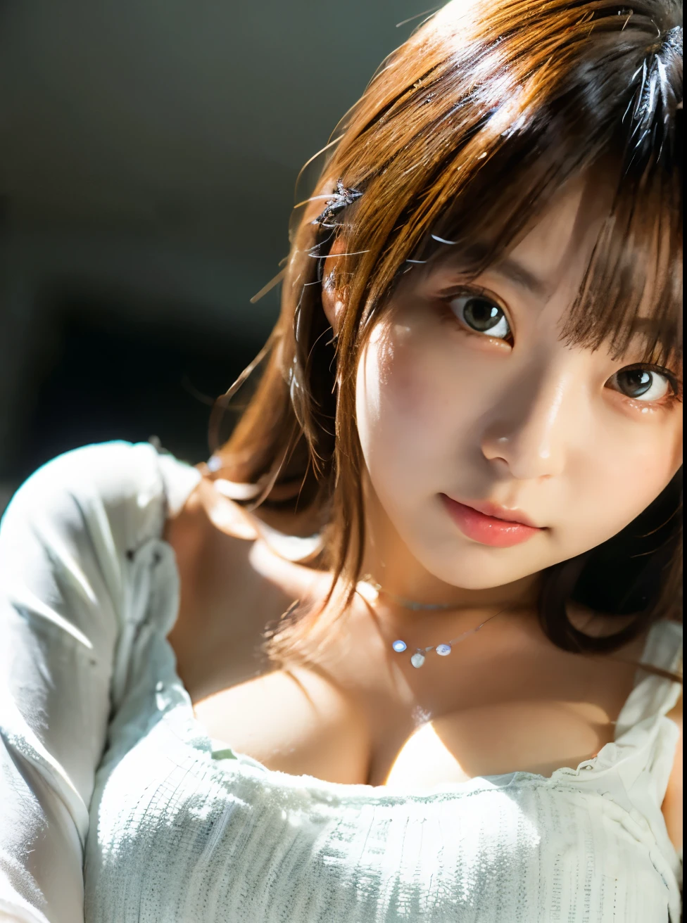Ulzzang-6500-v1.1, (RAW Photos:1.2), (Photorealistic), Beautiful detailed girl, (Genuine: 1.4), Very detailedな目と顔, Beautiful and fine details, Snow Scene、Large file size, High resolution, Very detailed, highest quality, [masterpiece:1.6], Awareness-raising, Very detailed, Hmph, In detail, highest quality, 8k wallpaper, Cinema Lighting, One Girl, , Small, flat chest、Perfect figure, Cute droopy eyes、Beautiful big eyes、beautiful girl, ((Tabletop)), highest quality, One Girl, eye shadow, Upper Body, Portraiture, ((Close-up of face:1.2))、