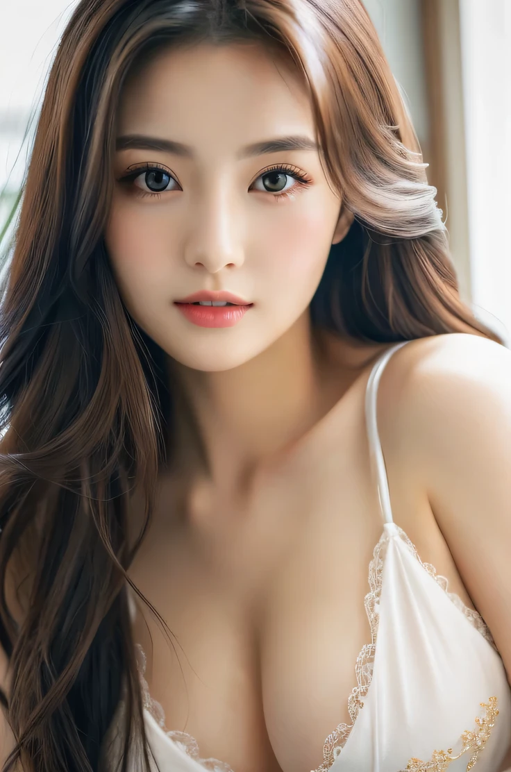 (((8k,Very detailed,Attention to detail、highest quality,masterpiece,Attention to detail))),RAW Photos & Realistic atmosphere,Professional Lighting,Beautiful dark eyes,Glossy lips,beautiful黒い Eyes,White skin、Deep black eyes,とてもBeautiful face,とてもBeautiful face、Beautiful face,beautiful, Glossy lips,beautiful Eyebrows,Realistic Skin, Realistic Young Gravure Idol,Very cute woman , Young Gravure Idol, Young Gravure Idol, とても美しくてかわいいbeautiful 21 year old beauty,Incredibly beautiful and elegant,beautiful 21 year old beauty,Natural soft light,(Shiny Hair,,beautiful and kind eyes:1.5),Gentle features,Shapely breasts,Long Hair,beautiful posture,No makeup,Looking into the camera,Japanese women,