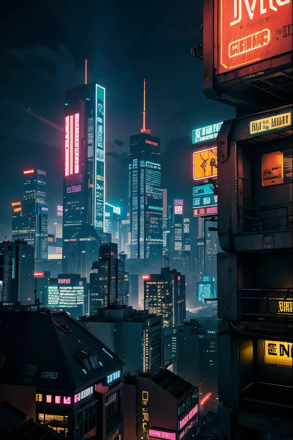 vibrant and futuristic cyberpunk city view, colorful neon lights. Extreme cyberpunk
