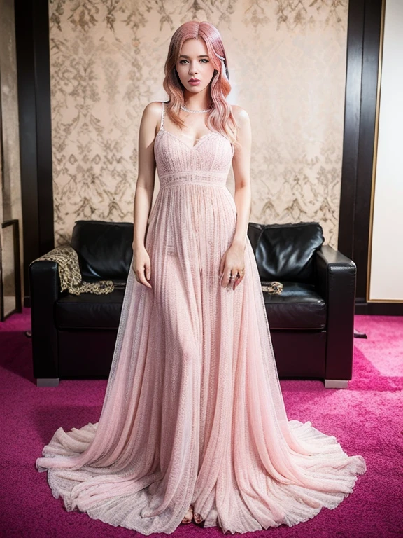 (Pink Hair :1.3),high quality, 16k, Professional photography, Highly detailed photos, Awards - Winning Photos, Depth of written border, Portraiture, Gorgeous and fluffy luxury carpet, （1 girl), 40 years, Actress&#39;s face, The model's face, Detailed face, teeth, whole body, Get on all fours, ((Very large breasts posing with feet in human hands, Half Girl、Half cat, Beautiful cat hair, Cat ear,  Sexy black cat tail