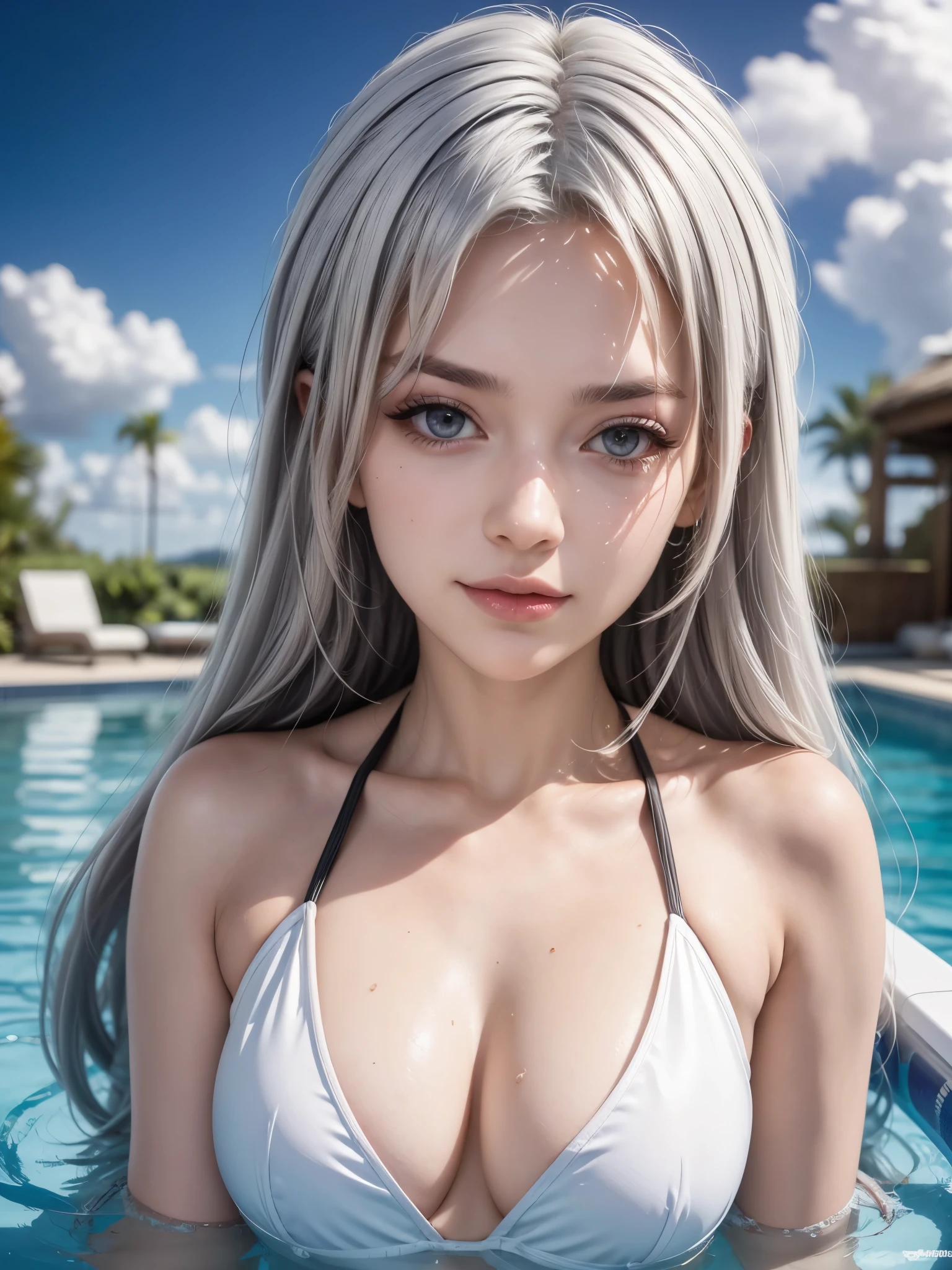 Hot bronya, white hair, white eyes, getting out of the pool