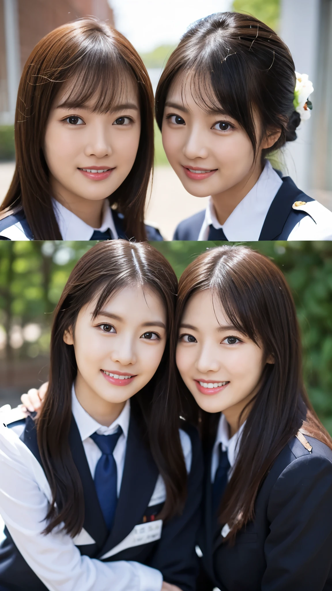 Love Student, Two female students in uniform, Lesbian couple, Tall and thin, beautiful, Alumni Reunion, Classmate,The best smile:1.5,