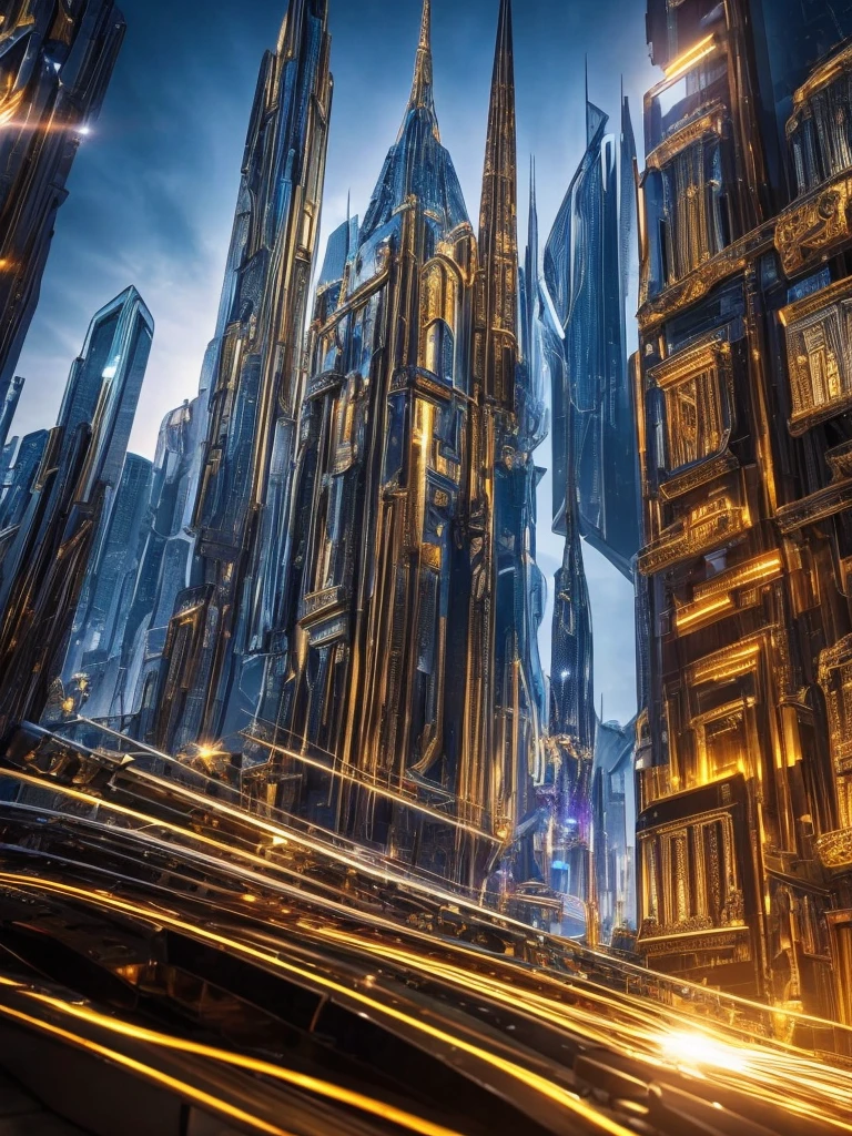 a futuristic city with a diamond crystal effect, metallic and silver elements, a simple black background with metallic silver reflections, (best quality,4k,8k,highres,masterpiece:1.2),ultra-detailed,(realistic,photorealistic,photo-realistic:1.37),hyper realistic,dynamic ultrarealistic angle,TruckersRule style,extremely detailed CG unit,top-quality real texture skin,intricate architecture,ornate details,shimmering lights,seamless integration,cinematic composition,dramatic lighting,stunning clarity,intricate machinery,futuristic technology,metallic reflections,sharp focus,vivid colors