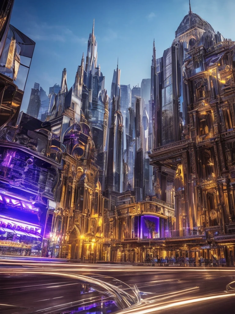 a futuristic city with a diamond crystal effect, metallic and silver purple elements, a simple black background with metallic silver lavender reflections, (best quality,4k,8k,highres,masterpiece:1.2),ultra-detailed,(realistic,photorealistic,photo-realistic:1.37),hyper realistic,dynamic ultrarealistic angle,TruckersRule style,extremely detailed CG unit,top-quality real texture skin,intricate architecture,ornate details,shimmering lights,seamless integration,cinematic composition,dramatic lighting,stunning clarity,intricate machinery,futuristic technology,metallic reflections,sharp focus,vivid colors