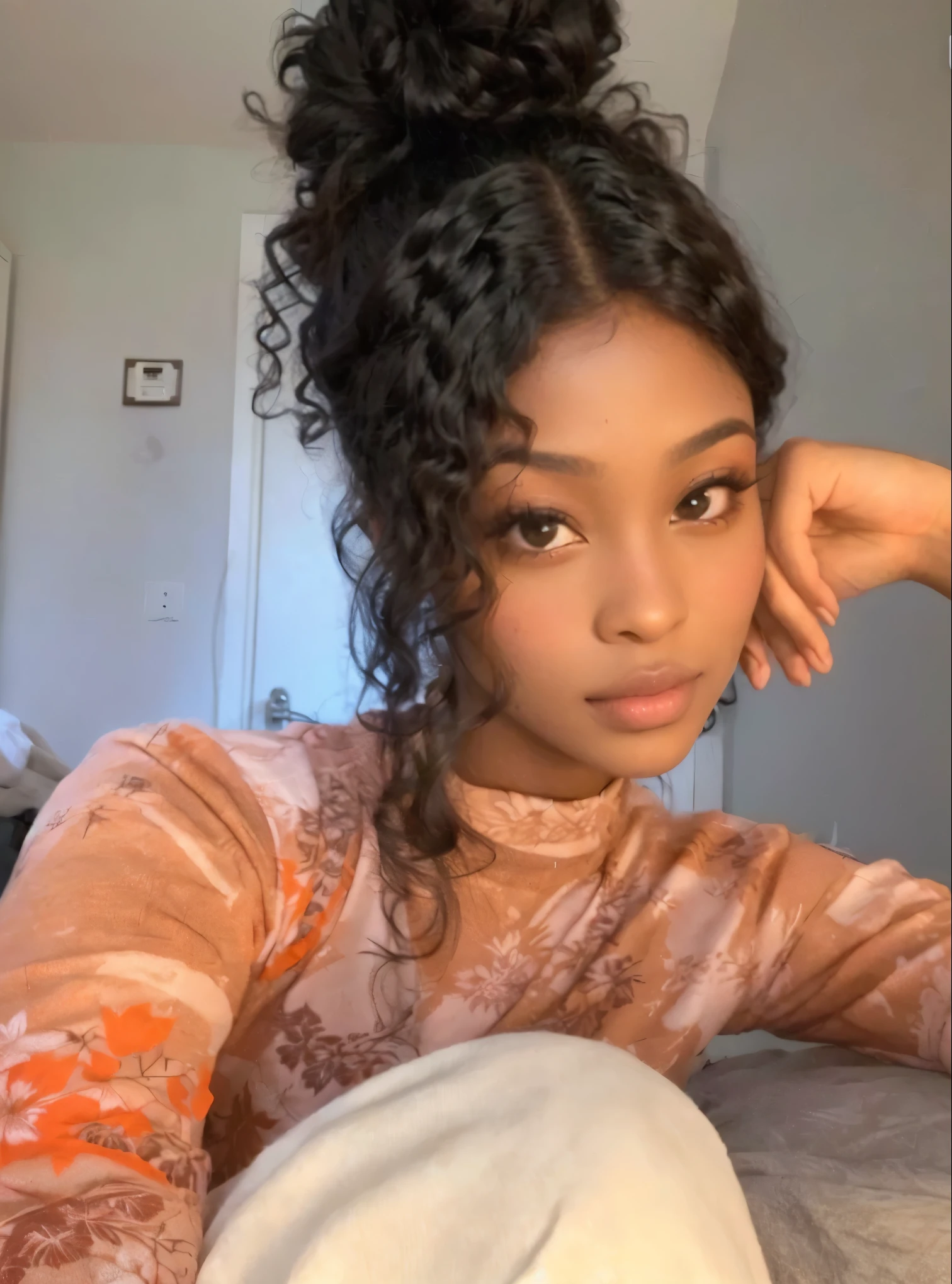Linda mulher negra de cabelos cacheados