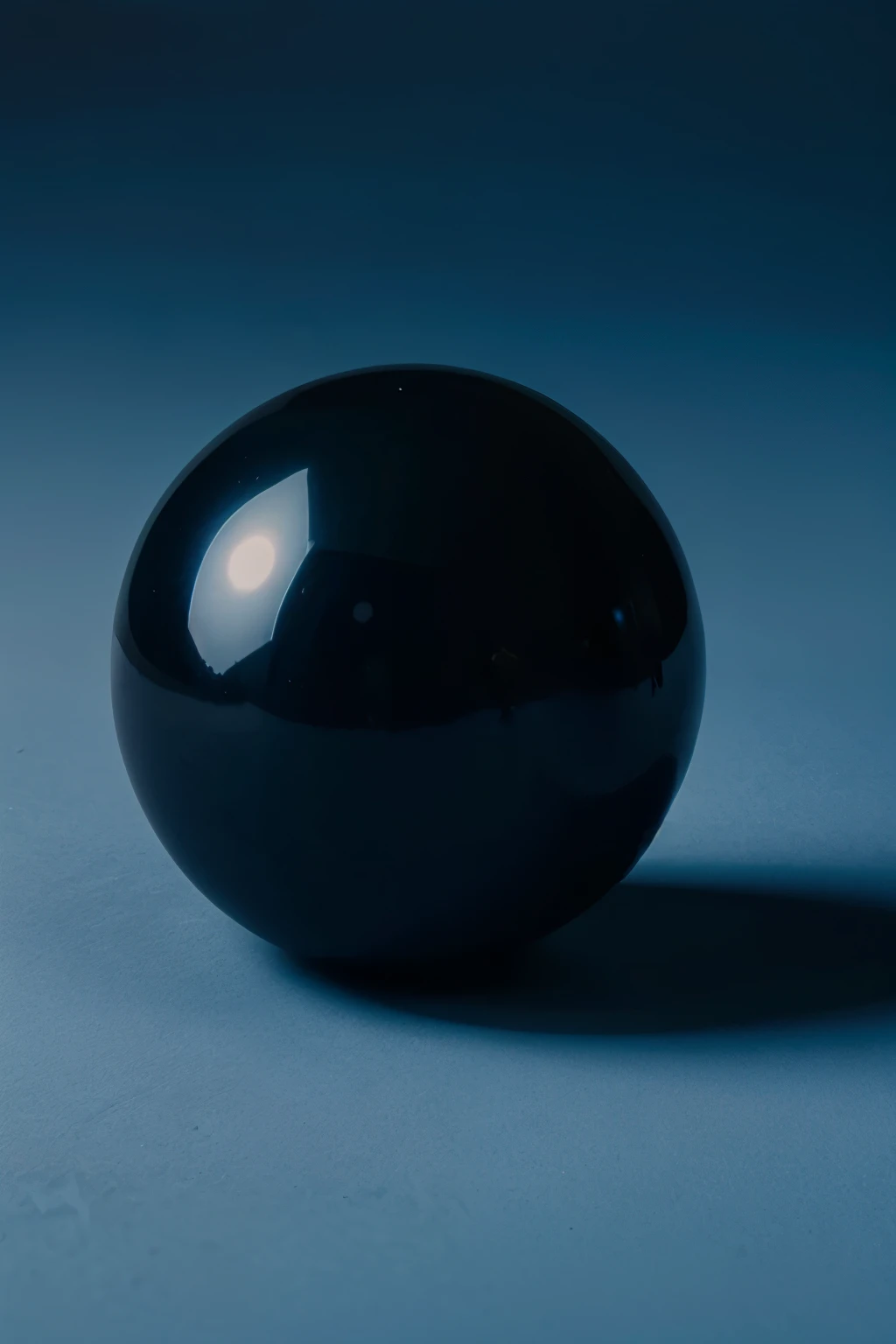 A Black Ball with eyes in a blue background