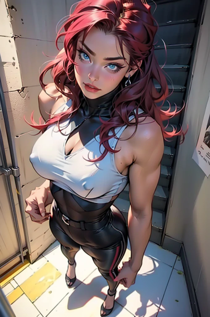 (best quality, 4k, high resolution, art: 1.2), ultra-detailed, realistic (photo-realistic: 1.37), slim and toned body, long and toned legs, flat abdomen, large and perfectly round breasts, topless, very tall, slender , with wide hips, ((full body)), an incredibly beautiful and deeply sexy woman descending a luxurious staircase of a mansion, she is stunning, provocative, large and round breasts, topless, huge and hard nipples, topless, thin waist, long legs, slender and toned body, full body, full body, sensualizing ((complete showcase)), perfect eyelashes, perfect makeup, white skin, expressive blue eyes, wine-colored lips, mature woman's charms. Strong lights and shadows, detailed and cinematic light. Work of art, UHD, ultra detailed, enchanting, sensuality.