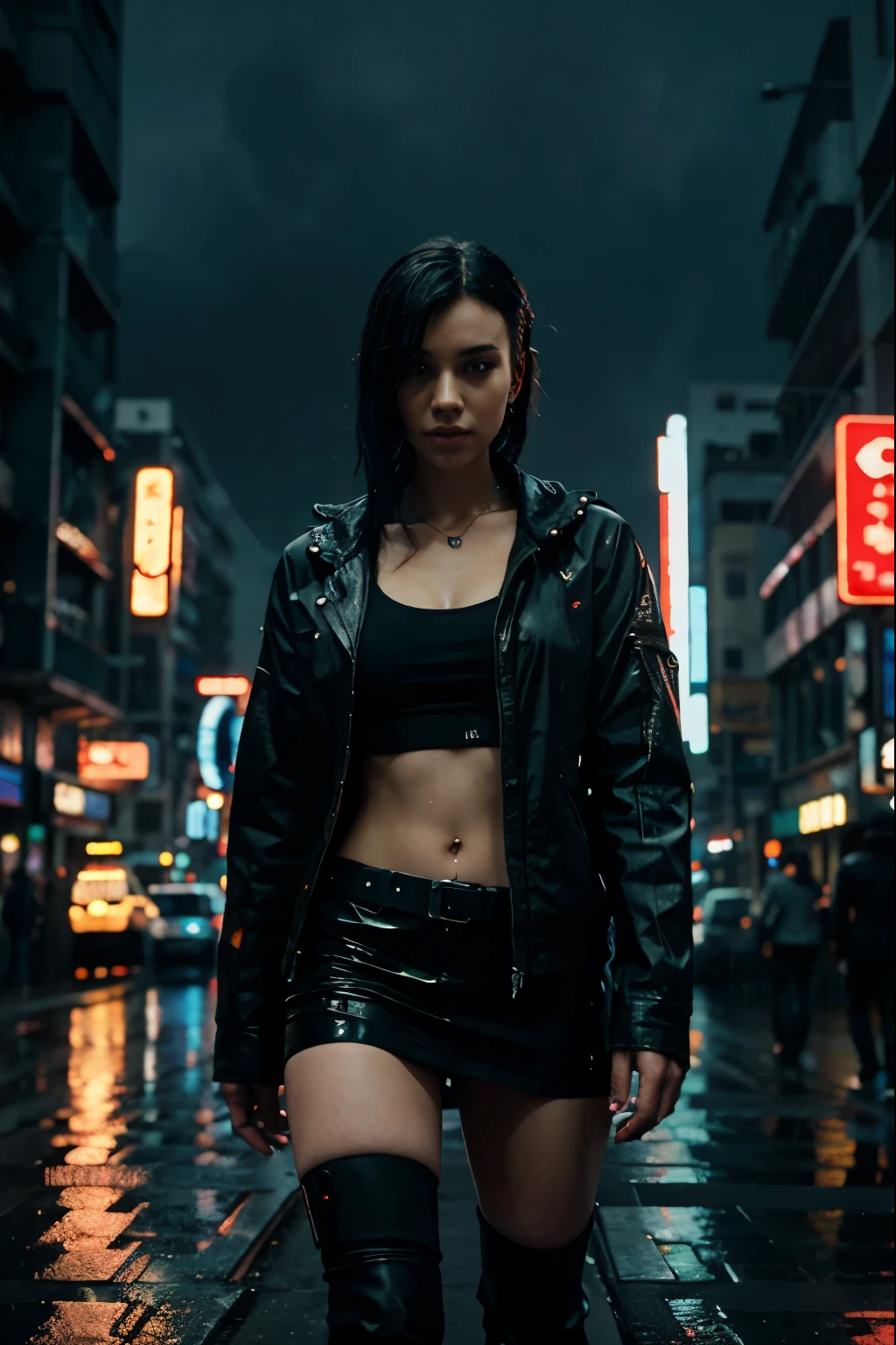 Lucy from cyberpunk, Asian girl, raining, foggy window, rain on window, looking out of window, casual clothes, thick thighs, sitting down 