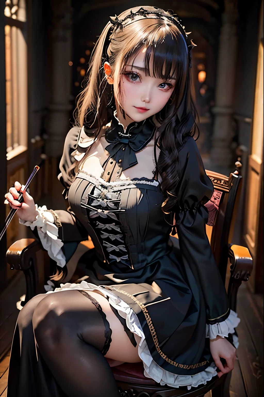 ハードDark Gothicメイク、Deep Night Sky、Horror、Black dark eyeshadow、cry、sad、Good skin radiance、Dark Gothicメイク、Dark smile、palace、The beauty of fragrance、24-years-old、Expressions of intense sexual pleasure、Embarrassed look、Dark Gothic、Obscene language、highest quality、Drunk face、紫のMaid clothes、Mysterious、Noble、sexy、Loving smile、Twin tail hair、Right blue eye, Left eye is red、Platform Heel Shoes、Heavy makeup、Gothic Lolita Clothing、A little slimmer、Silver Hair、Long Hair Straight Hair、Cute Gothic Lolita Dress、Beautiful Face、elegant features、Fascinating face、Stained glassが背景、Chest glistening with sweat、The room is dark、gothic long dress、Bell Sleeves、Wizard Sleeve、Decadent look、Sexually excited expression、Glossy thighs wet with water、Thighs that are wet and shiny with oil、Background of a room full of roses、sad表情、The embroidery is pink、The dress has pink embroidery、Thigh-high socks、Knee-high socks、Gentle expression、Dark black eyeshadow、Stained glassと薔薇背景、Female Duo、Female couple、dark church background、Stained glass、Black metal world、Dark Castle、Dark Room、Slender body、gothic long dress、Maid clothes、Victorian dresses、Her thighs glisten with sweat、My body is wet and shiny、Lots of glitter on the thighs、sweating、My thighs are sticky from sweating、Sweat glistens on the thighs, The whole body is sweaty and shiny、Quite sweaty、My thighs are sweaty、My thighs are so wet、My thighs are shining with sweat、A lot of sweat glistens all over the body、Small breasts、Orchestra Stage、Dynamic Angle、Sitting in a chair、Gothic chair、Play the violin、With a violin、Press the violin strings、rubbing the violin strings、violinist、