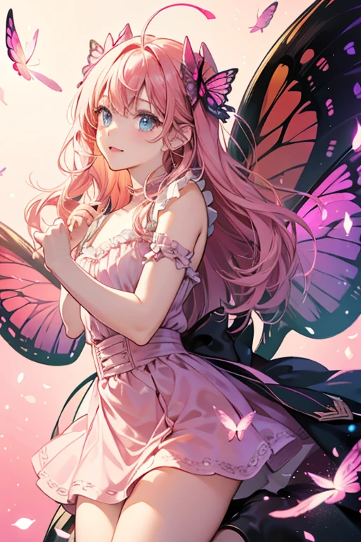 Butterflytchi is a butterfly with a large head, two small antennae, and two large wings. Butterflytchi's artwork in-game differs to the artwork shown on the cover art for the game itself; in-game, Butterflytchi has a pink body and yellow wings, whereas on the cover art, Butterflytchi has a red body and pink wings. SPARKLE; GLITTER