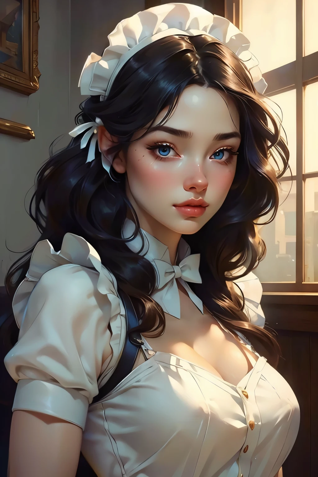 Beautiful girl in a semi-transparent maid outfit、Very beautiful girl、Classy maid、Delicate facial features、gorgeous eyes、Long eyelashes、Small Nose、Thick lips、White skin、long flowing hair、Graceful pose、Cinematic lighting、Soft pastel colors、Graceful and calm、(highest quality、4k、8k、High resolution、masterpiece:1.2)、Super detailed、(Real、Photorealistic、Photorealistic:1.37)