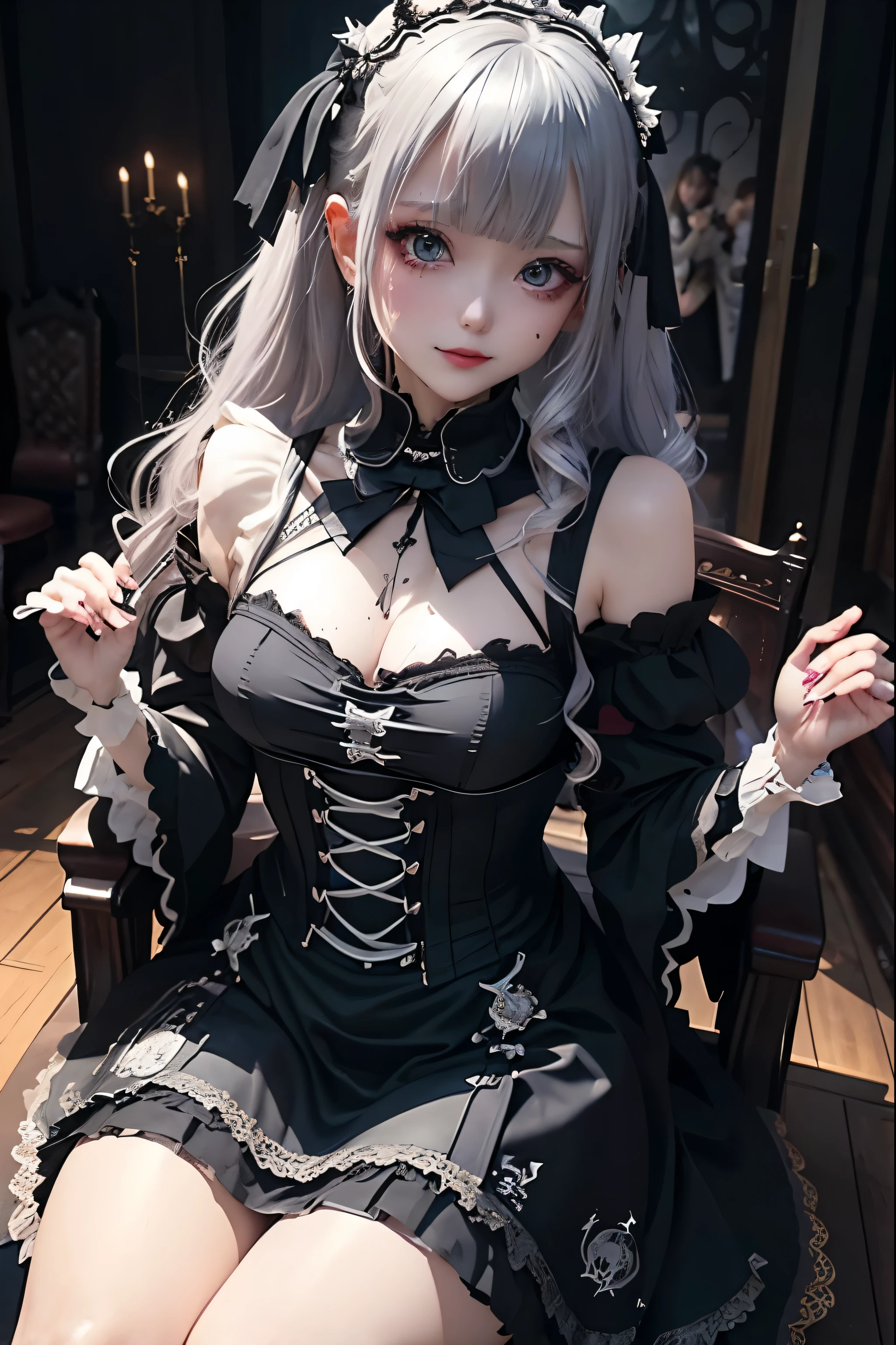 Hard Dark Gothic Makeup、Deep Night Sky、Horror、Black dark eyeshadow、cry、sad、Good skin radiance、Dark Gothicメイク、Dark smile、palace、24-years-old、Embarrassed look、Dark Gothic、Obscene language、highest quality、Drunk face、紫のMaid clothes、Mysterious、Noble、sexy、Loving smile、Right blue eye, Left eye is red、Platform Heel Shoes、Heavy makeup、Gothic ta Clothing、A little slimmer、Silver Hair、Long Hair Straight Hair、Cute Gothic Loliress、Beautiful Face、elegant features、Fascinating face、Stained glass is the background、Chest glistening with sweat、The room is dark、gothic long dress、Bell Sleeves、Wizard Sleeve、Decadent look、Sexually excited expression、Glossy thighs wet with water、Thighs that are wet and shiny with oil、Background of a room full of roses、The embroidery is pink、The dress has pink embroidery、Thigh-high socks、Knee-high socks、Gentle expression、Dark black eyeshadow、Stained glass and rose background、Female Duo、Female couple、dark church background、Stained glass、Black metal world、Dark Castle、Slender body、Maid clothes、Victorian dresses、Her thighs glisten with sweat、My body is wet and shiny、Lots of glitter on the thighs、sweating、My thighs are sticky from sweating、Sweat glistens on the thighs, The whole body is sweaty and shiny、Quite sweaty、My thighs are sweaty、My thighs are so wet、My thighs are shining with sweat、A lot of sweat glistens all over the body、Small breasts、Orchestra Stage、Dynamic Angle、Sitting in a chair、Gothic chair、Play the violin、With a violin、Press the violin strings、rubbing the violin strings、violinist、Thin thighs、
